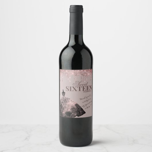 バラ金ゴールドグラムグリッタースパークスウィート16誕生日 ワインラベル (正面)