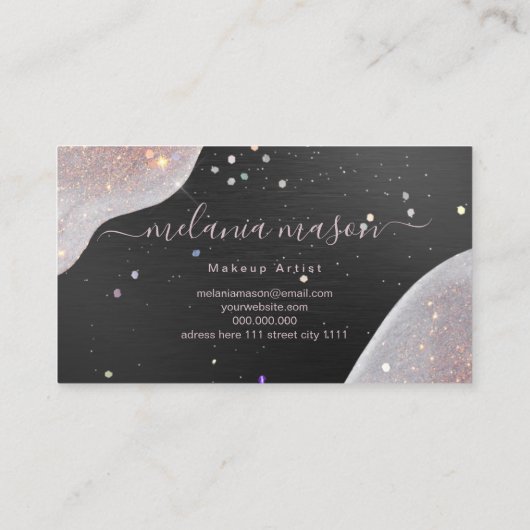 バラ金ゴールドグラムグリッターメイクアップアーティスト赤面ブラック 名刺 (裏面)