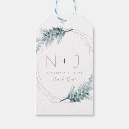 バラ金ゴールドグラムジオメトリック結婚ボタニカル ギフトタグ (正面)