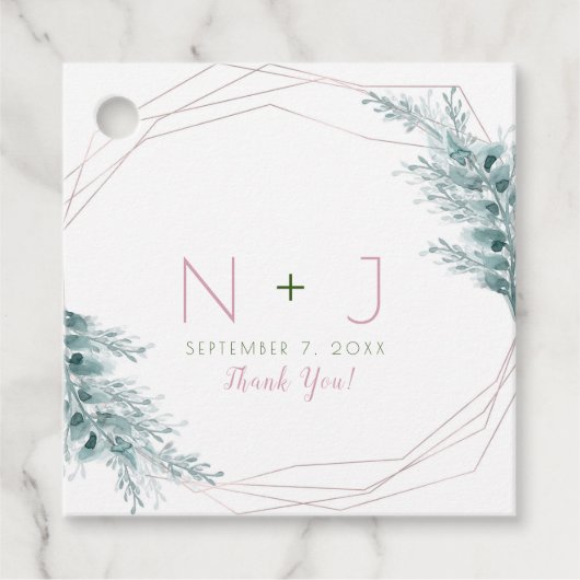 バラ金ゴールドグラムジオメトリック結婚ボタニカル フェイバータグ (正面)