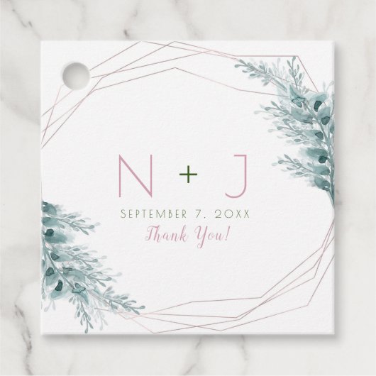 バラ金ゴールドグラムジオメトリック結婚ボタニカル フェイバータグ (正面)