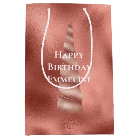 バラ金ゴールドグラムユニコーン誕生日 ミディアムペーパーバッグ (正面)