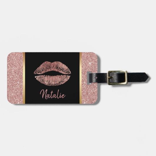バラ金ゴールドグラムリップス(名前付きモダングリッター) ラゲッジタグ (正面横)
