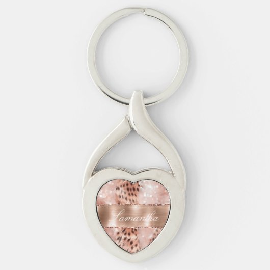 バラ金ゴールドグラムレオパードグリッター キーホルダー (正面)