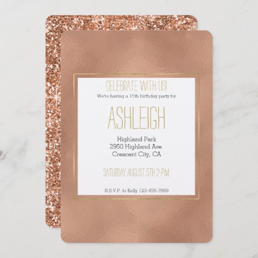 バラ金ゴールドグラム誕生日 招待状 (正面/裏面)