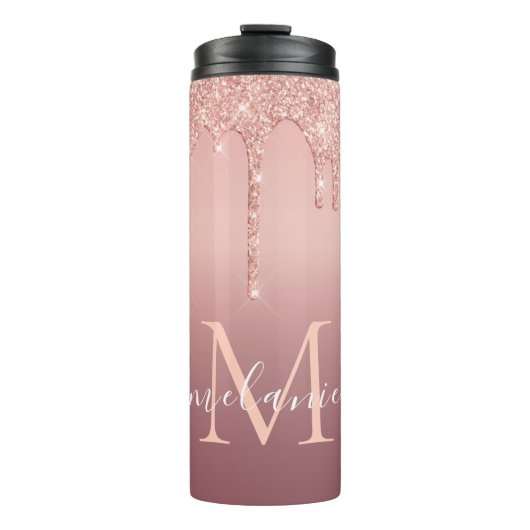 バラ金ゴールドグリッターあなたの手紙の名前サーマルタンブラー タンブラー (正面)