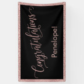 バラ金ゴールドグリッターおめでとうタイポグラフィブラック 横断幕 (縦)