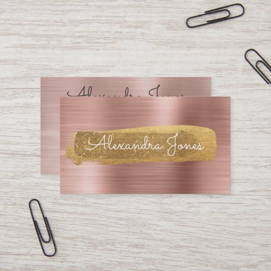 バラ金ゴールドグリッターおよびスパークルブラシ仕上げ金属 名刺 (正面/裏面インサイチュ)