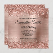 バラ金ゴールドグリッターおよびフォイルモノグラム90誕生日 招待状 (正面/裏面)