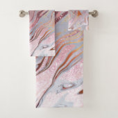 バラ金ゴールドグリッターおよび大理石 バスタオルセット (インサイチュ)