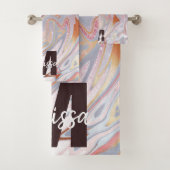 バラ金ゴールドグリッターおよび大理石 バスタオルセット (インサイチュ)