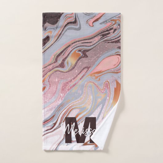 バラ金ゴールドグリッターおよび大理石 バスタオルセット (ハンドタオル)