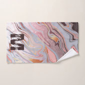 バラ金ゴールドグリッターおよび大理石 バスタオルセット (ハンドタオル)