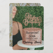 バラ金ゴールドグリッターお誕生日ケーキ50誕生日 招待状 (正面/裏面)