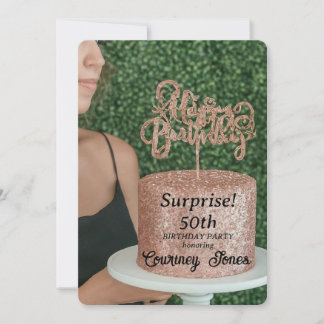 バラ金ゴールドグリッターお誕生日ケーキ50誕生日 招待状