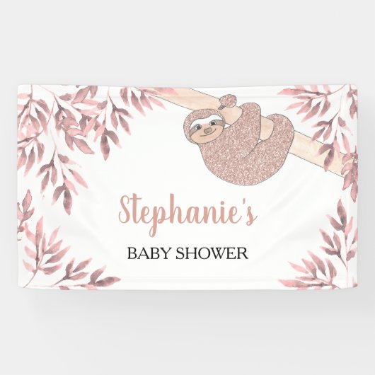 バラ金ゴールドグリッターかわいいガールスロスベビーシャワー 横断幕 (横)