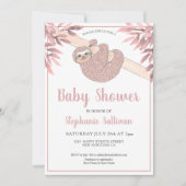 バラ金ゴールドグリッターかわいいベビーガールスロスベビーシャワー 招待状 (正面)