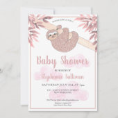 バラ金ゴールドグリッターかわいいベビーガールスロスベビーシャワー 招待状 (正面)