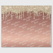 バラ金ゴールドグリッターがクリスマスネームスクリプトをドロップ ラッピングペーパー (フラット)