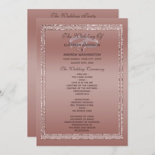 バラ金ゴールドグリッターとシルバー結婚ズリングや輪 プログラム (正面/裏面)