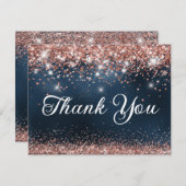 バラ金ゴールドグリッターとネイビーブルーフォイル40th誕生日 サンキューカード (正面/裏面)