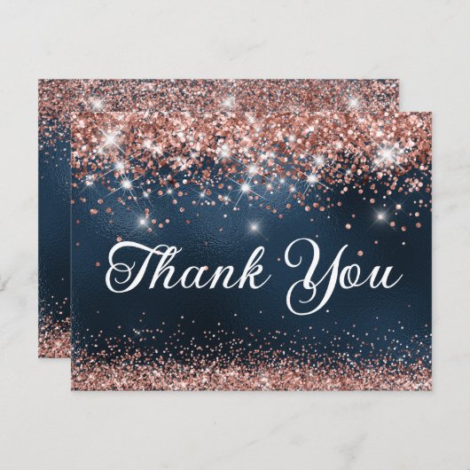 バラ金ゴールドグリッターとネイビーブルーフォイル40th誕生日 サンキューカード (正面/裏面)
