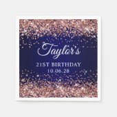 バラ金ゴールドグリッターとネイビーブルー21歳の誕生日 スタンダードカクテルナプキン (正面)