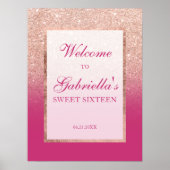 バラ金ゴールドグリッターとピンクグラデーションスウィート16へようこそ ポスター (正面)