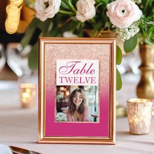 バラ金ゴールドグリッターとピンクスイグラデーションート16 テーブルナンバー