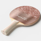 バラ金ゴールドグリッターとフォイルGlamスクリプト名 卓球ラケット (正面アングル)