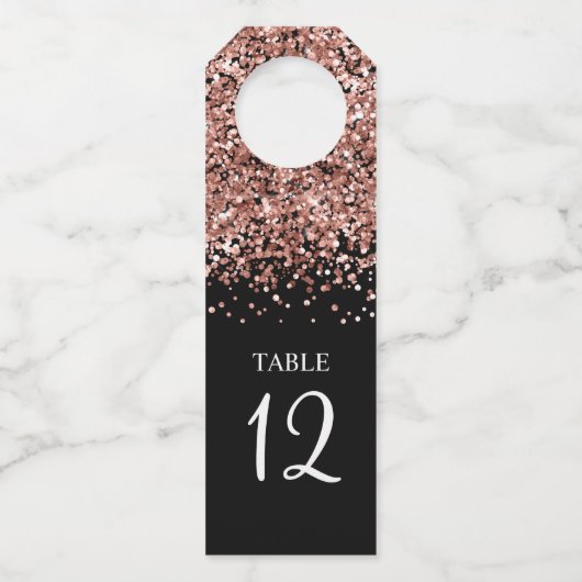バラ金ゴールドグリッターとブラックグレームテーブル番号 ボトルネックタグ (正面)