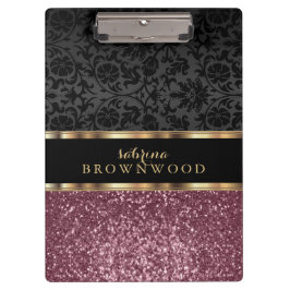 バラ金ゴールドグリッターとブラックダマスク クリップボード