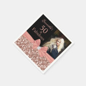 バラ金ゴールドグリッターとブラック50誕生日写真 スタンダードカクテルナプキン (角)