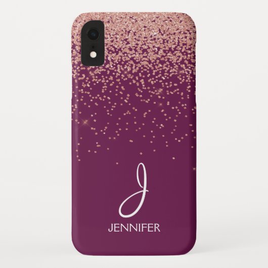 バラ金ゴールドグリッターとブルゴーニュモノグラムの Case-Mate iPhoneケース (裏面)