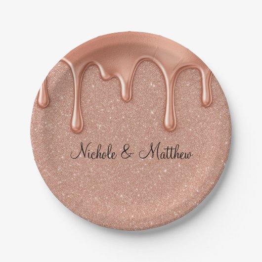 バラ金ゴールドグリッターとメタリックドライ結婚プス ペーパープレート (正面)