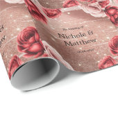 バラ金ゴールドグリッターとレッドローズ結婚ズ ラッピングペーパー (ロールコーナー)
