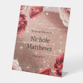 バラ金ゴールドグリッターとレッドローゼスブライダルシャワー 台座サイン (正面)