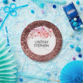 バラ金ゴールドグリッターとヴィンテージ結婚フラワーズ ペーパープレート (パーティー)