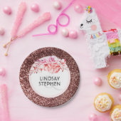 バラ金ゴールドグリッターとヴィンテージ結婚フラワーズ ペーパープレート (パーティー)