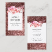 バラ金ゴールドグリッターと水彩花ヴィンテージ 名刺 (正面/裏面)