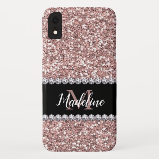 バラ金ゴールドグリッターとGems(名前とモノグラム付き) Case-Mate iPhoneケース (裏面)