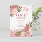 バラ金ゴールドグリッターとGlam第1誕生日写真 招待状 (スタンド正面)