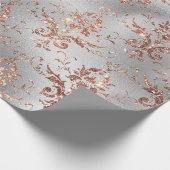 バラ金ゴールドグリッターのスクロール作業(灰色) ラッピングペーパー (角)