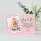 バラ金ゴールドグリッターのピンク感謝してい写真ユースイート16 サンキューカード (スタンド正面)