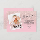 バラ金ゴールドグリッターのピンク感謝してい写真ユースイート16 サンキューカード (正面/裏面)