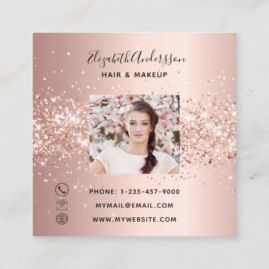 バラ金ゴールドグリッターの写真 スクエア名刺 (裏面)