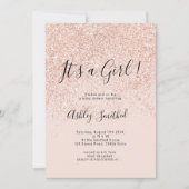 バラ金ゴールドグリッターはピンクの女の子のベビーシャワーを輝かせる 招待状 (正面)