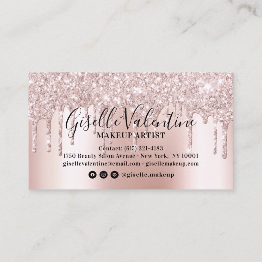 バラ金ゴールドグリッターは、金属メイクアップヘアサロン 名刺 (裏面)
