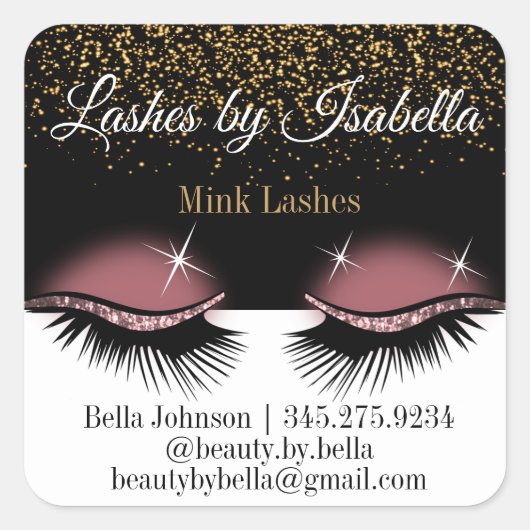 バラ金ゴールドグリッターまつげ スクエアシール (正面)