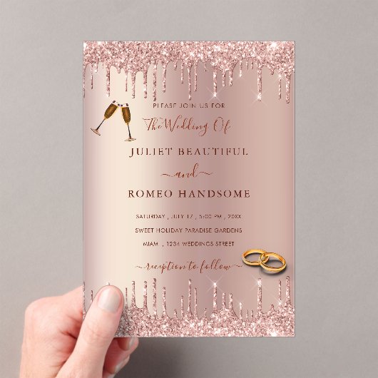 バラ金ゴールドグリッターアクリル結婚式招待状 アクリル招待状 (インサイチュ (ポータブル))